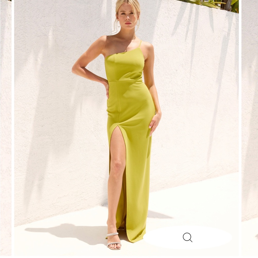 HARLOWE ONE
SHOULDER SLIT MAXI
DRESS - CHARTREUSE